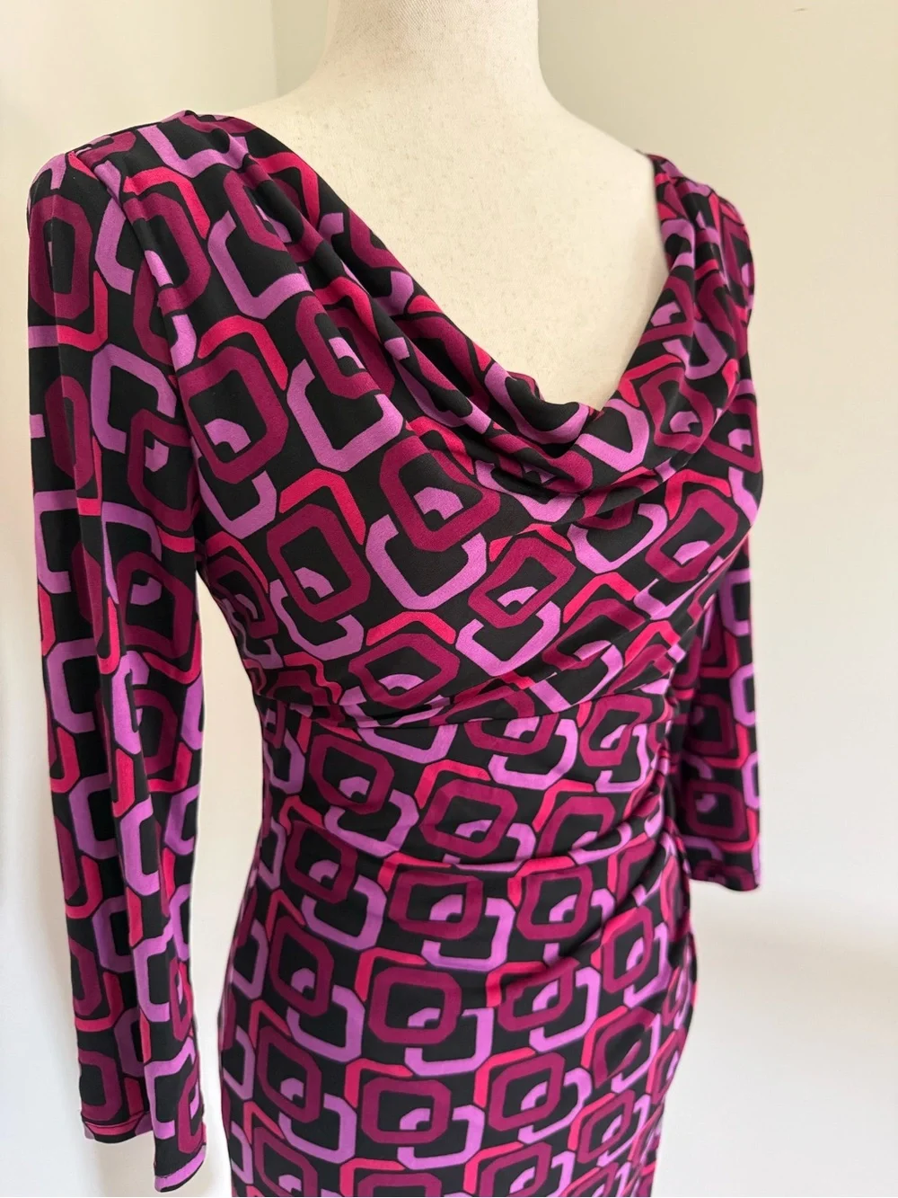 Kasper Purple Geometric Cowl-Neck Midi Dress - Picture 3 of 7